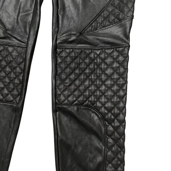 Spanx Quilted Faux Leather Shiny Moto Leggings Women's Size Large Black - Picture 4 of 13